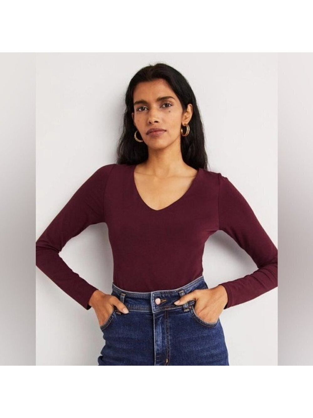 Boden Double Layer V-neck Top in Mulled Wine Purple size 20/22 jersey stretch